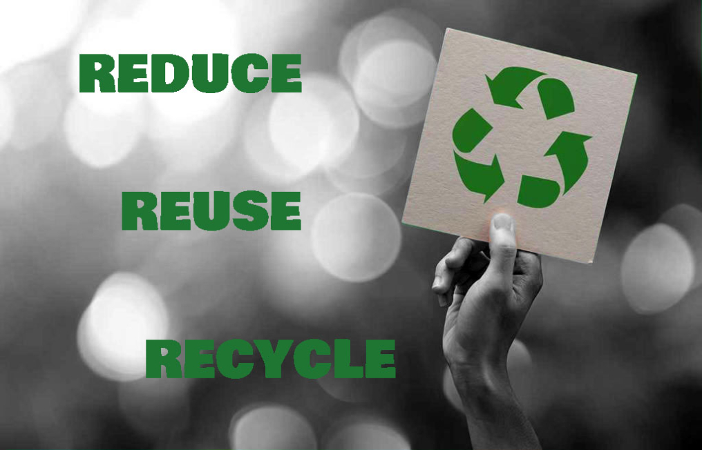 Hand holding recycle symbol on green bokeh background. eco and s